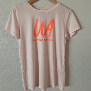 Under Armour Light‎ Pink with Neon Orange Decal Heatgear T-Shirt Size Medium